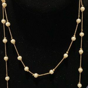 Double strand faux Pearl and gold-toned chain necklace